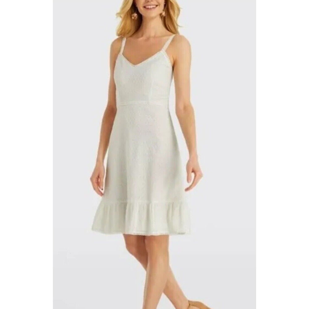 Draper James Women 10 Eyelet Flounce Dress A-line Willow White New